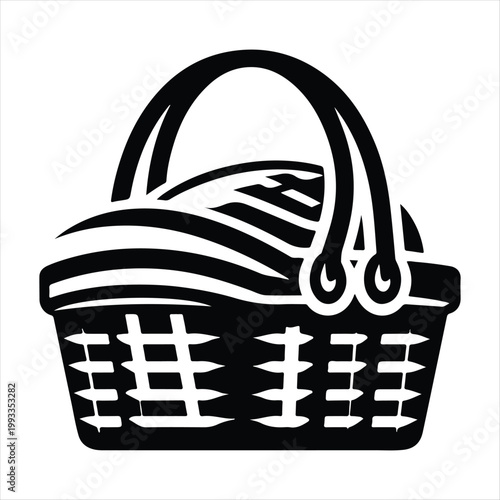 picnic baskets vector silhouette line art logo design concept illustration idea
