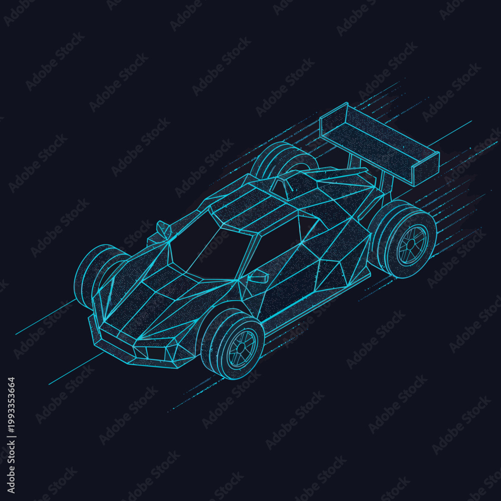 Fototapeta premium Futuristic Formula One Car Wireframe Illustration on Dark Background.