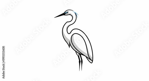 Minimalist illustration of a white wading bird with striking blue accents