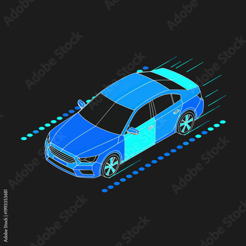 Autonomous Vehicle Navigating with Advanced Sensor Technology on Road.