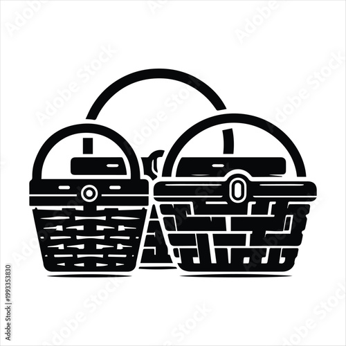 picnic baskets vector silhouette line art logo design concept illustration idea