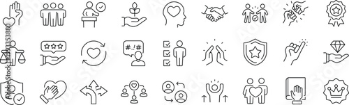 Trust Web Icon Set in Linear Style.  Editable stroke . Collection of trustworthy, line icons, including trustworthy, credibility, confidence, integrity, confidence, promise, loyalty, honesty and more.