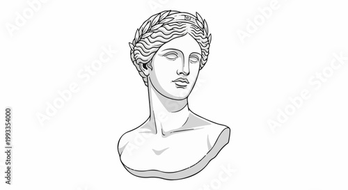 Line art bust of a classical woman wearing a laurel wreath