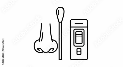 Line art icon of a nose, swab, and testing device