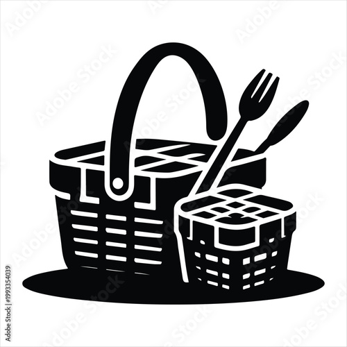 picnic baskets vector silhouette line art logo design concept illustration idea
