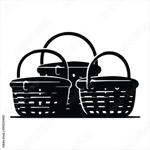 picnic baskets vector silhouette line art logo design concept illustration idea