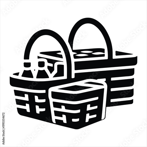 picnic baskets vector silhouette line art logo design concept illustration idea