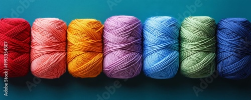 Colorful Yarn Balls in a Row - Crafting and Knitting Supplies