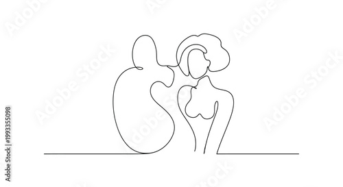 Minimalist single line drawing of a couple embracing, abstract romantic connection, love symbol