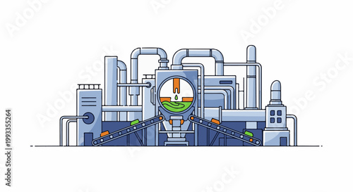 Industrial processing plant with conveyor belts and vats