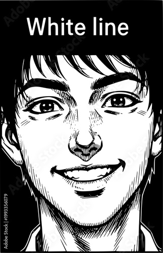 Smiling Face Portrait: A close-up illustration of a young person's face, displaying a warm smile and approachable demeanor. 