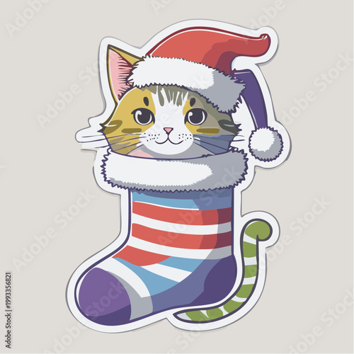 Cute Cat in Christmas Stocking Sticker