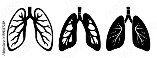 Lung set with solid black icon on white background featuring black icon, healthy lung, anatomy with vector and illustration