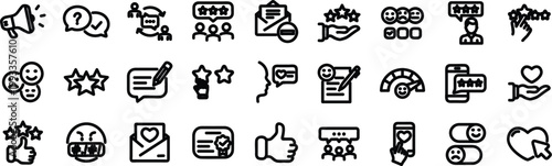 Customer satisfaction set of web icons in line style. Editable stroke. Feedback icons for web and mobile app. Containing rating, like, dislike