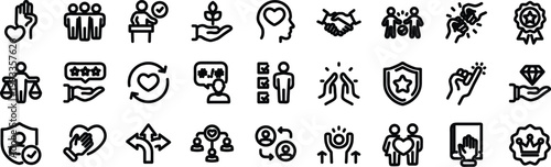 Trust Web Icon Set in Linear Style. Editable stroke. Collection of trustworthy, line icons, including trustworthy, credibility, confidence, integrity, confidence, promise, loyalty, honesty and more.