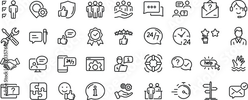 Customer Service and Support set of web icons in line style. Editable stroke. Support and Help icons for web and mobile app. 