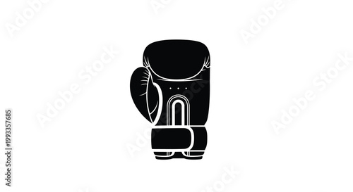 A stark black silhouette depicts a single boxing glove emphasizing its form and athletic purpose high quality professional
