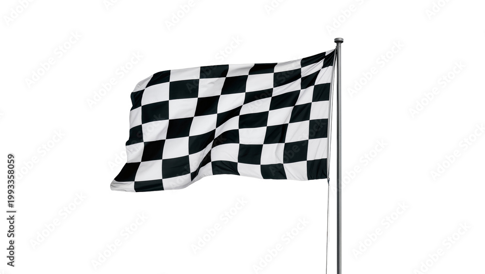 Fototapeta premium Waving checkered black and white racing flag on metal pole