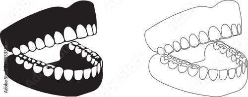bite teeth alignment dental occlusion jaw movement malocclusion orthodontic problem uneven contact of teeth dental comparison line icon 