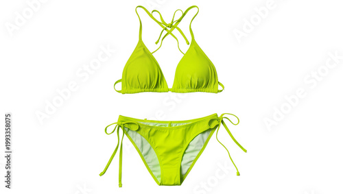 Cuadro en lienzo Bright lime green two piece bikini set with string ties
