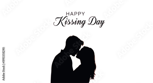 Romantic couple kissing silhouette, Happy Kissing Day, love icon, black silhouette