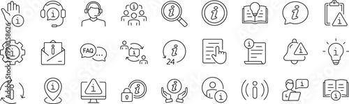 Information set of web icons in line style. editable stroke. Info and Help Desk icons for web and mobile app. Containing user manual