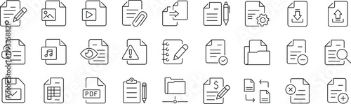 Document Web Icon Set in Line Style. Editable Stroke. Collection of File Linear Icons, Including files, format, image, text, papers, folder, certificate, invoice, share, folder, management and More.