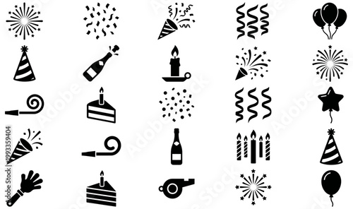 Collection of silhouette icons representing celebration and party elements