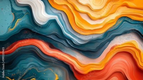 Abstract Fluid Art - Swirling Marble Texture with Orange, Blue, and White Layers