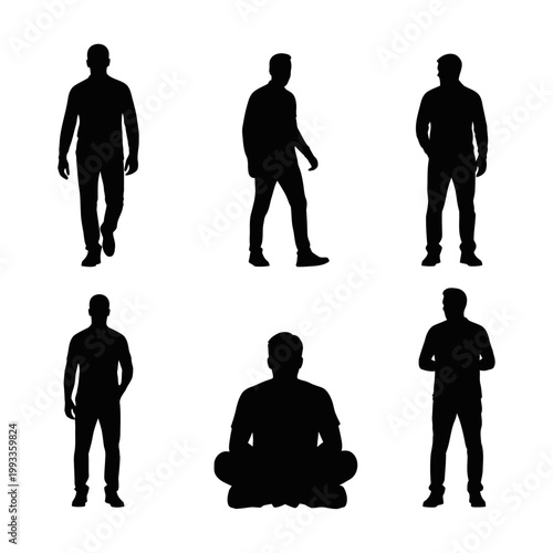 Set of six diverse male silhouettes in modern flat design celebrating International Men's Day