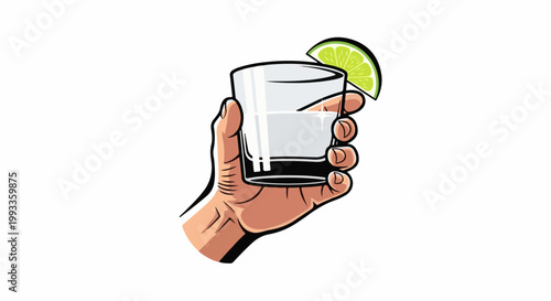 Hand holding a clear drink with a lime wedge