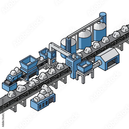 Isometric Illustration of a Rock Quarry Processing Plant.