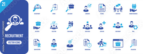 Recruitment Icon Set – Hiring Job Search and Human Resources Symbols Collection