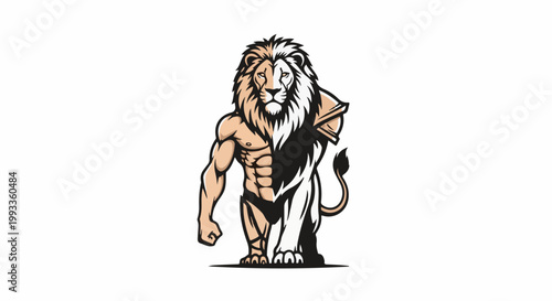 Human-lion hybrid with muscular physique and mane