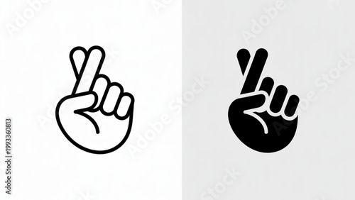 A detailed depiction of two hand gestures, one showing an open palm with fingers spread wide and the other forming a peace sign with the index and middle fingers raised Vector