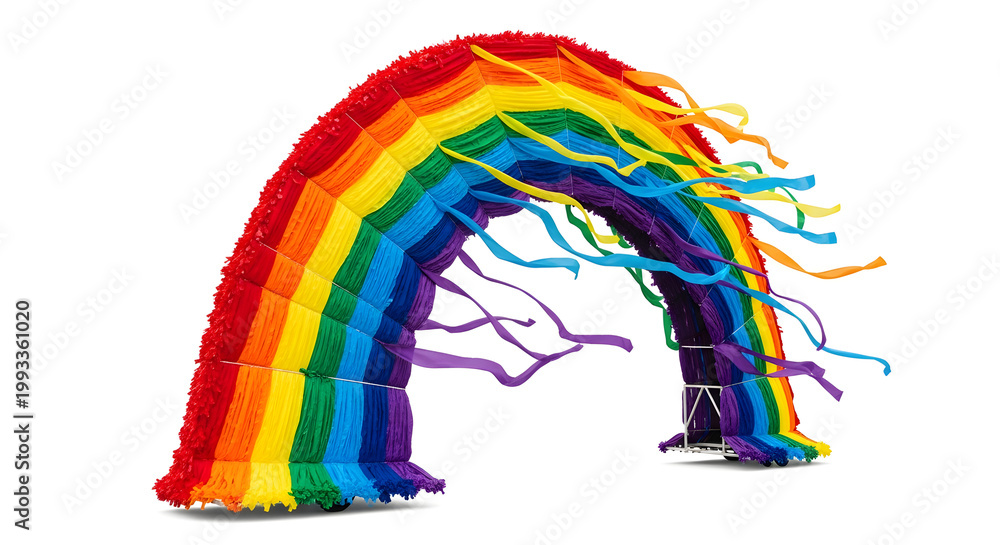 Fototapeta premium A colorful rainbow piñata standing alone on a white background