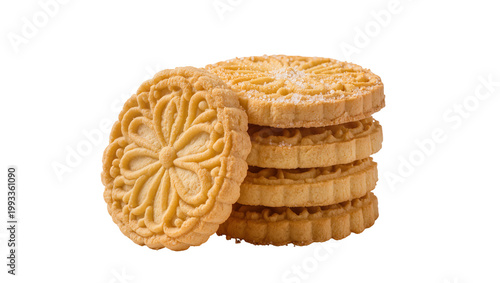 Foto Stacked ornate sugar cookies sprinkled with coarse sugar crystals
