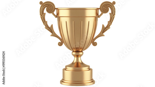 A gleaming golden trophy cup with intricate details and a classic design, symbolizing victory and achievement in competitive events. Vector