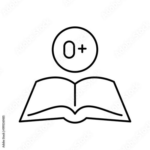 Age rating icon. Education and children books line symbol. Black and white.