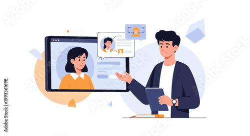 Online job interview: recruiter reviewing candidate profile on tablet