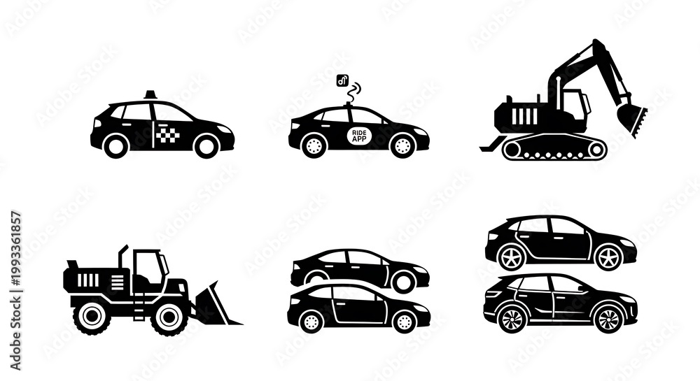 Naklejka premium Vehicles and heavy machinery icons.