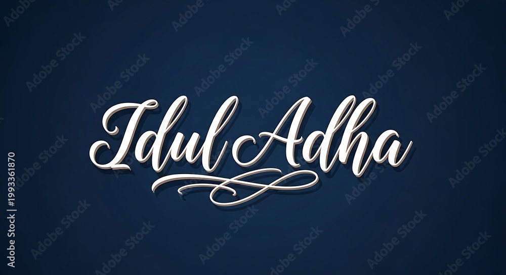 Obraz premium Idul Adha white calligraphy script on dark blue background lettering