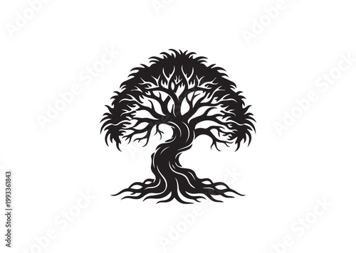 Nature's Sentinel: A majestic tree stands tall, its intricate branches and roots creating a symbol of life and resilience.