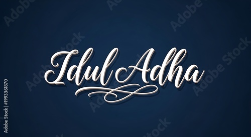 Idul Adha white calligraphy script on dark blue background lettering