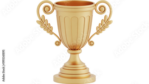 A gleaming golden trophy cup adorned with intricate details and a classic design, symbolizing victory and achievement in competitive events or ceremonies Vector
