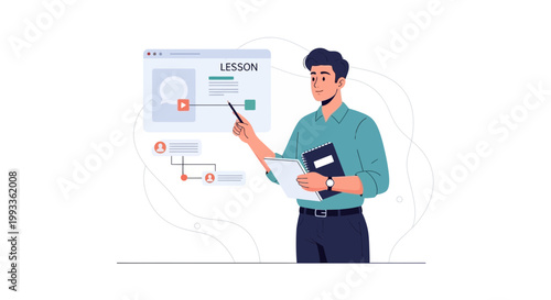 Online Education Concept: Teacher Presenting Digital Lesson on Screen
