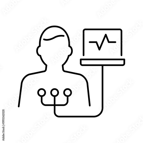 Ecg monitor icon. Healthcare and cardiology line symbol. Black and white.