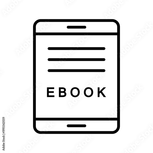 Ebook reader icon. Technology and digital publishing line symbol. Black and white.