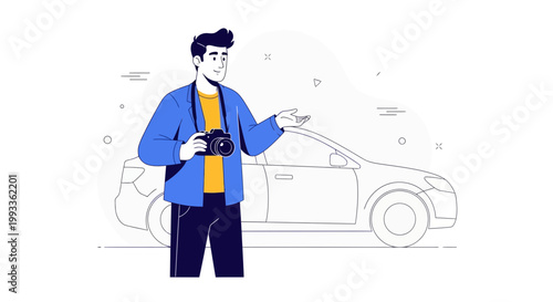 Photographer with Camera and Car Illustration