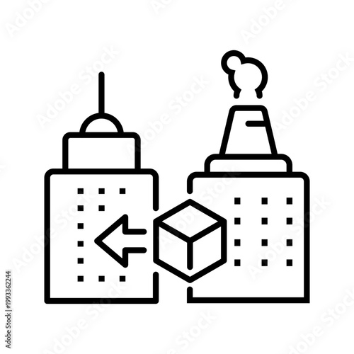 3d printing aircraft icon. Industry and additive manufacturing line symbol. Black and white.